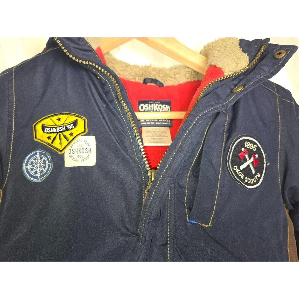 Vintage-Inspired OshKosh B'gosh Boys Winter Coat Navy Blue Fleece Lined - 6